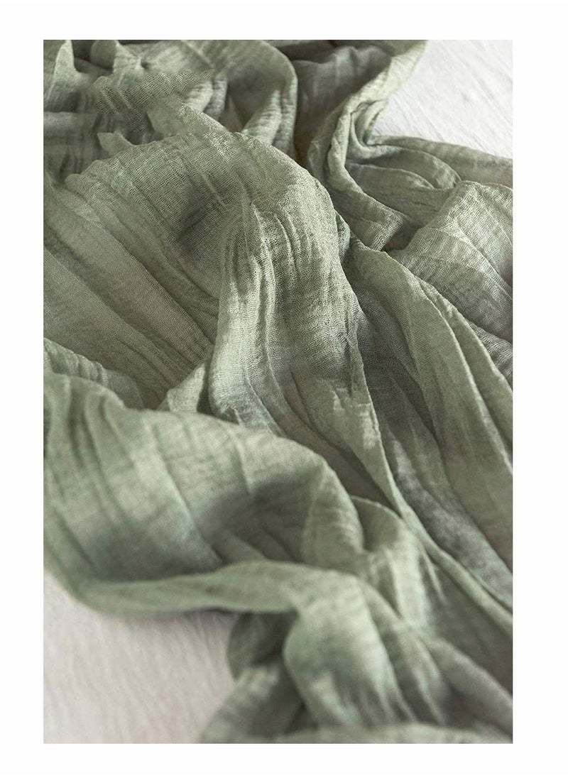 Y&D - Wide Green Gauze, Semi Sheer Table Runner Cheesecloth Tablecloth for Wedding Reception Bridal Shower Birthday Party Rustic Deco Centerpieces Decor (14" x 35") - Image 1