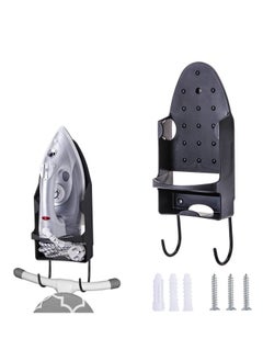 Excefore Ironing Board Holder Wall Mounted Storage Organizer  Electric Iron Holder Household Bathroom Shelf with Heat Resistant Tray Storage Organizer Easily Mount Against Wall Black  - Image 1