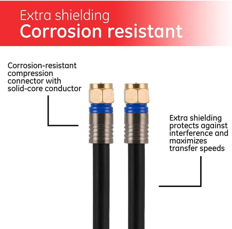 GE Coaxial Cable, 100ft, RG6, F-Type Connectors, Double Shielded Coax, Input Output, Low Loss Coax, Ideal for TV Antenna, DVR, VCR, Satellite Receiver, Cable Box, Home Theater, Black, 34842 - Image 5