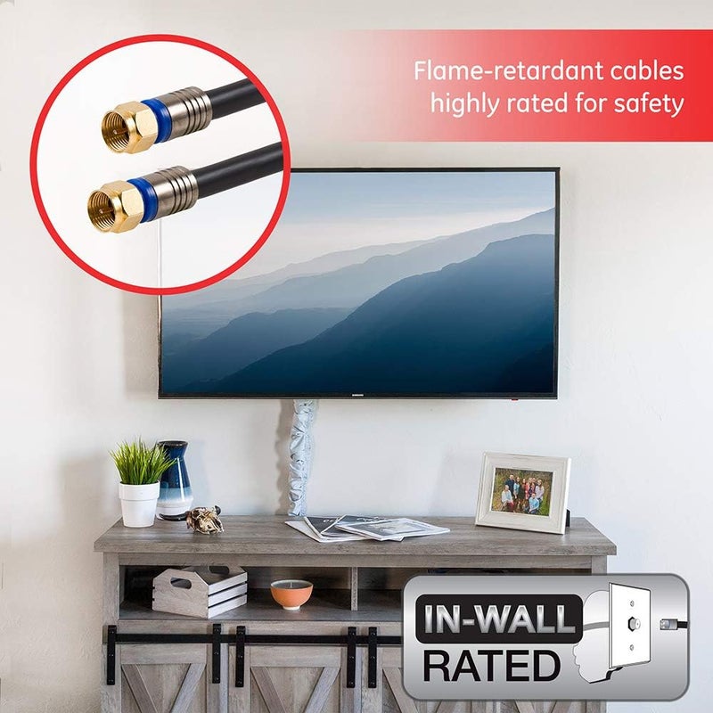 GE Coaxial Cable, 100ft, RG6, F-Type Connectors, Double Shielded Coax, Input Output, Low Loss Coax, Ideal for TV Antenna, DVR, VCR, Satellite Receiver, Cable Box, Home Theater, Black, 34842 - Image 4