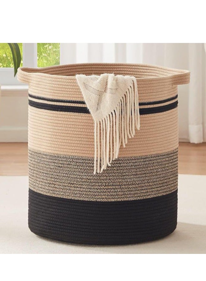 80L Laundry Baskets-Laundry Hamper,Storage Basket With Handles,Decorative Basket For Living Room,Woven Storage Basket For Toys Bin,Pillows, Blankets,Clothes-20x18inc (Yellow Black) - Image 1