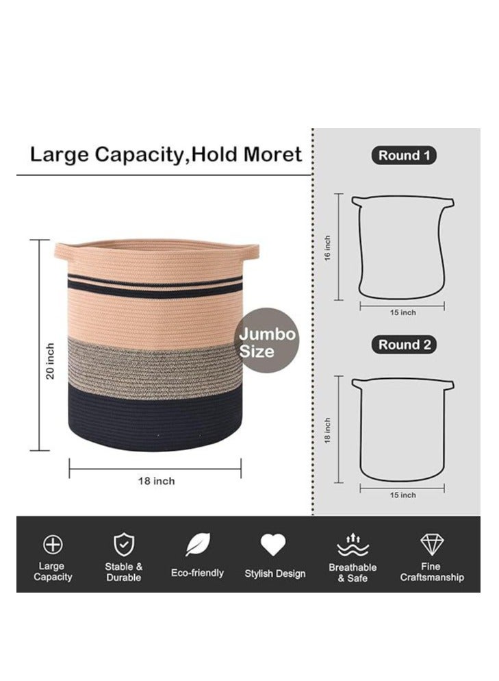 80L Laundry Baskets-Laundry Hamper,Storage Basket With Handles,Decorative Basket For Living Room,Woven Storage Basket For Toys Bin,Pillows, Blankets,Clothes-20x18inc (Yellow Black) - Image 2