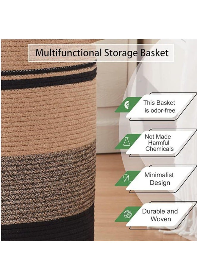 80L Laundry Baskets-Laundry Hamper,Storage Basket With Handles,Decorative Basket For Living Room,Woven Storage Basket For Toys Bin,Pillows, Blankets,Clothes-20x18inc (Yellow Black) - Image 4