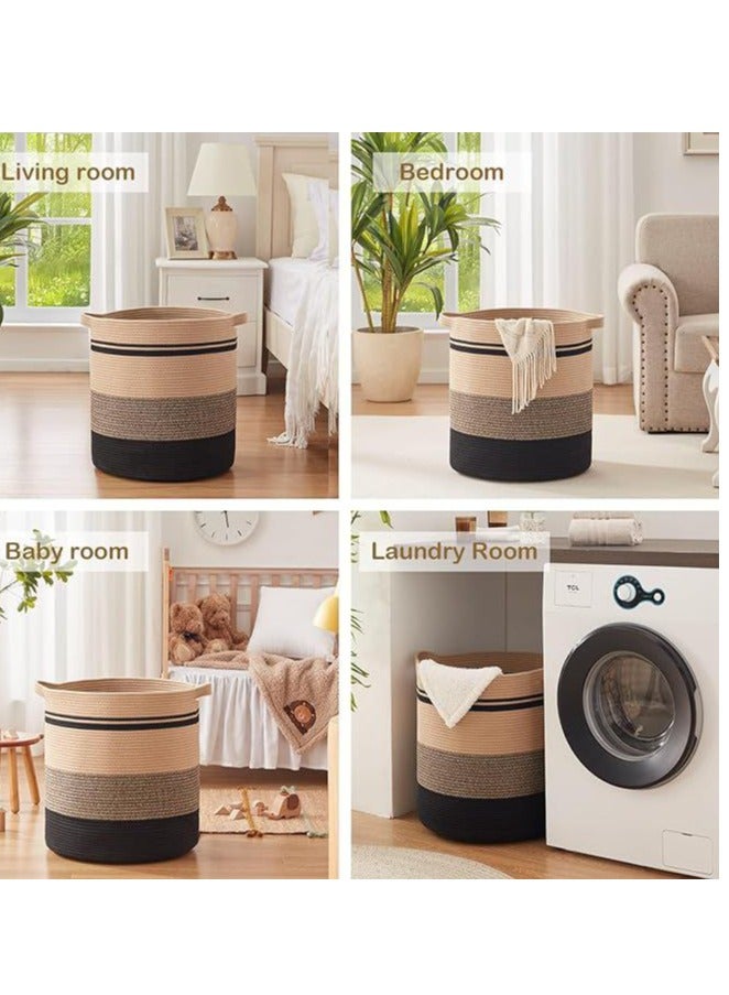 80L Laundry Baskets-Laundry Hamper,Storage Basket With Handles,Decorative Basket For Living Room,Woven Storage Basket For Toys Bin,Pillows, Blankets,Clothes-20x18inc (Yellow Black) - Image 3