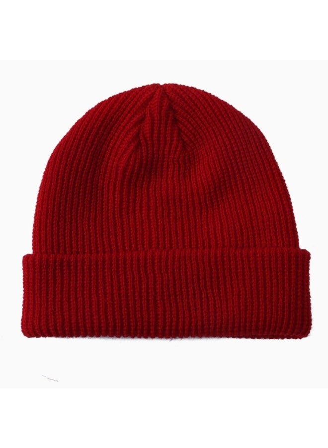 Classic Solid Red Ribbed Knit Beanie