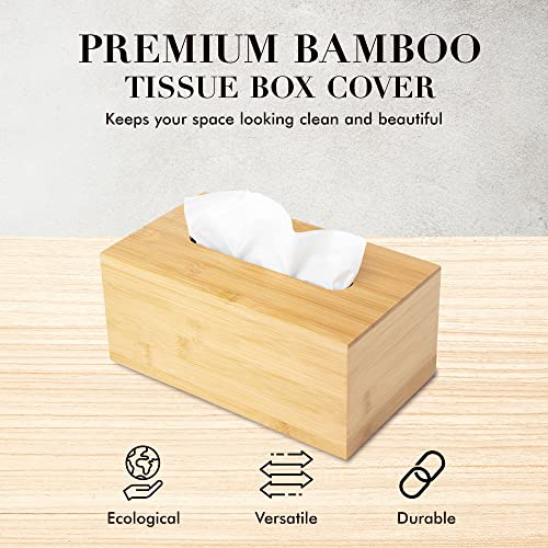 JUSK Design Tissue Box Holder, Modern, Minimalist, and Durable Wooden Tissue Box with Sliding Bottom, Easy-Refill Premium-Quality Bamboo Tissue Box Cover, Fits 184-Count Box, Rectangular - Image 2