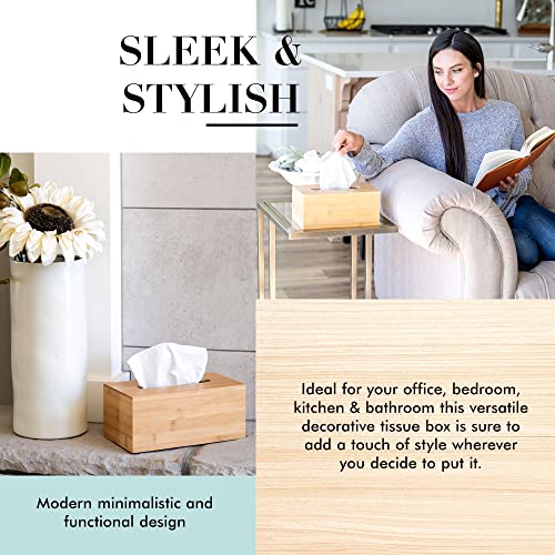 JUSK Design Tissue Box Holder, Modern, Minimalist, and Durable Wooden Tissue Box with Sliding Bottom, Easy-Refill Premium-Quality Bamboo Tissue Box Cover, Fits 184-Count Box, Rectangular - Image 5