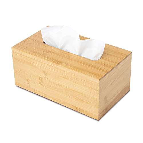 JUSK Design Tissue Box Holder, Modern, Minimalist, and Durable Wooden Tissue Box with Sliding Bottom, Easy-Refill Premium-Quality Bamboo Tissue Box Cover, Fits 184-Count Box, Rectangular - Image 1