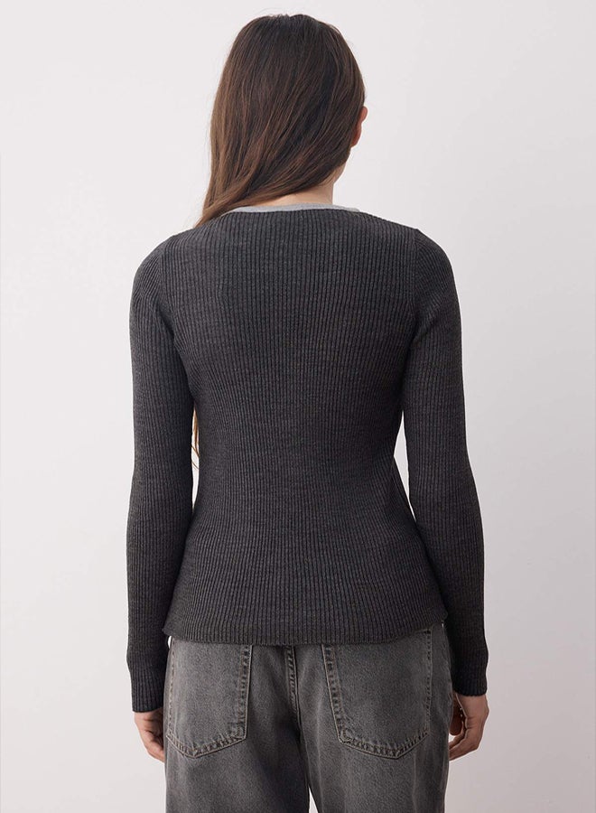 trendyol Anthracite Fitted Body Fitted Color Block Knitwear Cardigan - Image 4