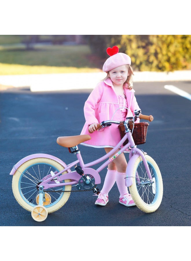 Bixike Bixike Retro Design Girls Bike 14 16 18 Inch Cruiser Bicycle with Basket & Training Wheels for 3-13 Years Old Kids, 20 24 26 Inch with Kickstand for Youth Over 6 Years Old, Multiple Colors - Image 4