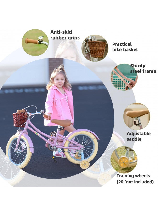 Bixike Bixike Retro Design Girls Bike 14 16 18 Inch Cruiser Bicycle with Basket & Training Wheels for 3-13 Years Old Kids, 20 24 26 Inch with Kickstand for Youth Over 6 Years Old, Multiple Colors - Image 3