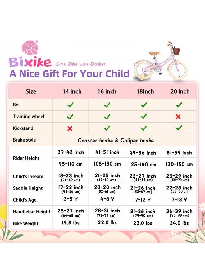 Bixike Bixike Retro Design Girls Bike 14 16 18 Inch Cruiser Bicycle with Basket & Training Wheels for 3-13 Years Old Kids, 20 24 26 Inch with Kickstand for Youth Over 6 Years Old, Multiple Colors - Image 2