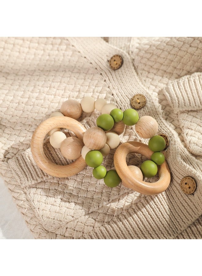 Promise Babe Promise Babe Silicone Baby Teether, Food Grade Silicone & Beech Baby Teething Ring Retro Color Bracelet 2pc Set Baby Ring Wooden Baby Nursing Bracelet  - Image 5