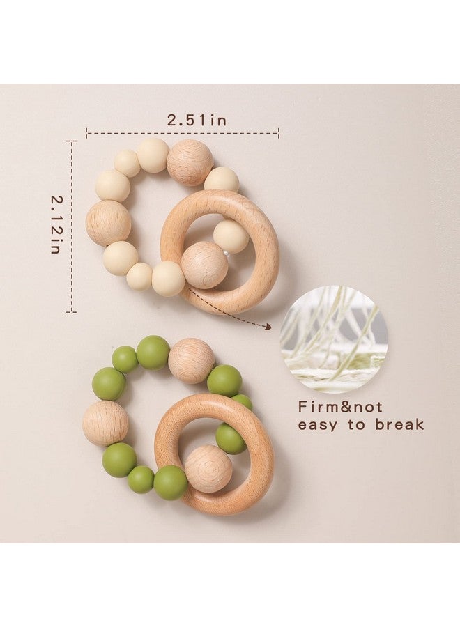 Promise Babe Promise Babe Silicone Baby Teether, Food Grade Silicone & Beech Baby Teething Ring Retro Color Bracelet 2pc Set Baby Ring Wooden Baby Nursing Bracelet  - Image 4