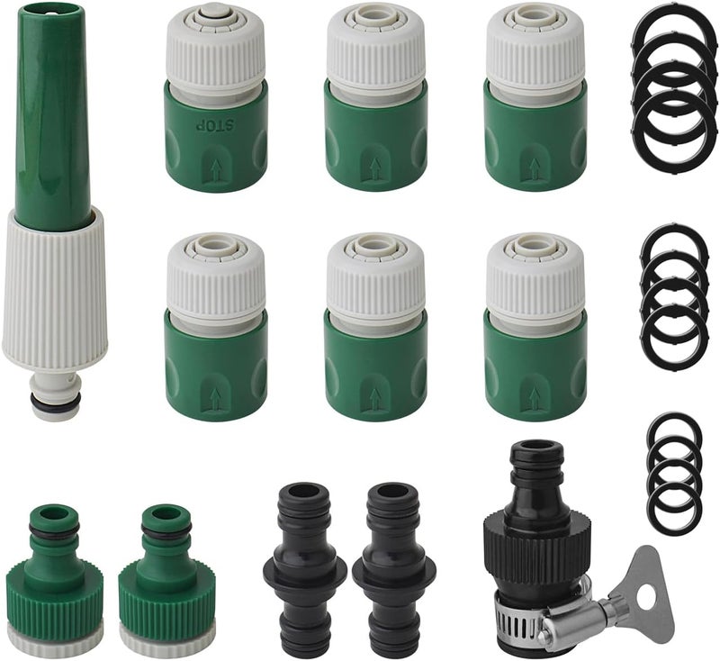 Gunpla 12 Piece Garden Hose Quick Connector Set, Includes 1 Nozzle & Waterstop, 5 x Hose End Connectors, 2 x Double Male Snap Connectors, 2-in-1 Tap Fittings (1/2" & 3/4"), for Watering & Car Washing - Image 1