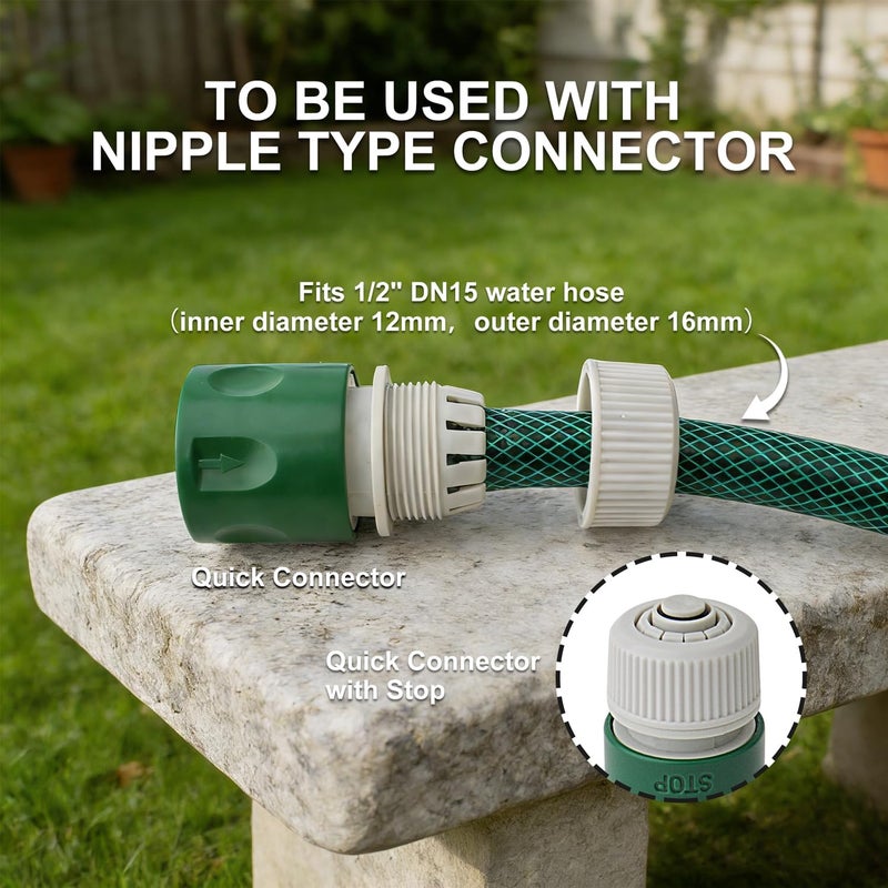 Gunpla 12 Piece Garden Hose Quick Connector Set, Includes 1 Nozzle & Waterstop, 5 x Hose End Connectors, 2 x Double Male Snap Connectors, 2-in-1 Tap Fittings (1/2" & 3/4"), for Watering & Car Washing - Image 4