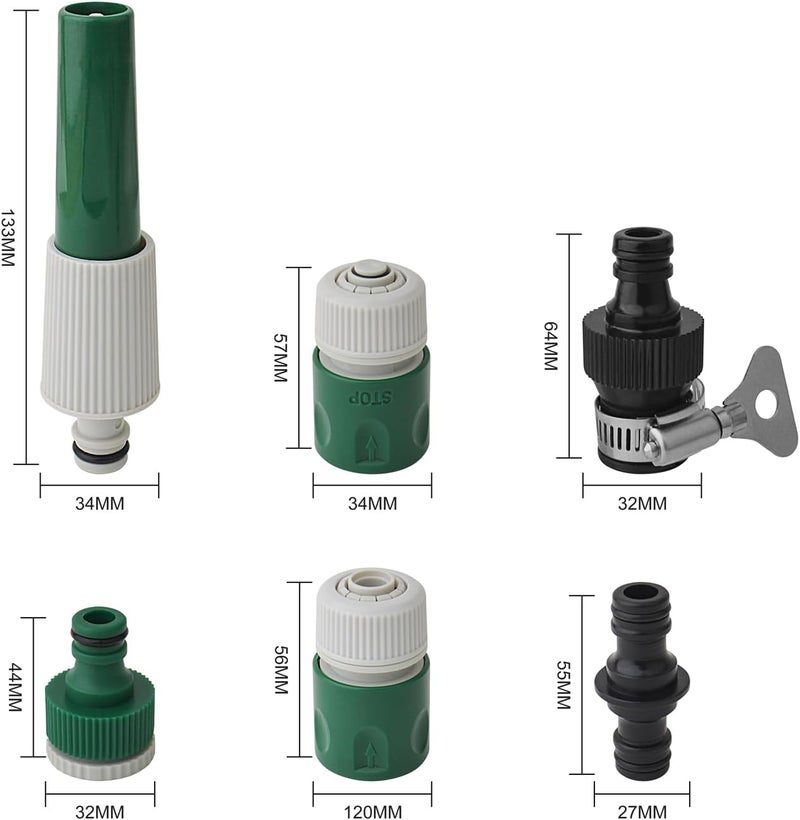 Gunpla 12 Piece Garden Hose Quick Connector Set, Includes 1 Nozzle & Waterstop, 5 x Hose End Connectors, 2 x Double Male Snap Connectors, 2-in-1 Tap Fittings (1/2" & 3/4"), for Watering & Car Washing - Image 2