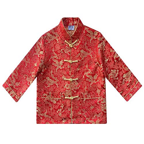 SZCQ Little Boys Dragon Tang Coat Long Sleeve Chinese Clothing Children Costumes Boy Jackets Outfit Tops (Red, 12) - Image 4