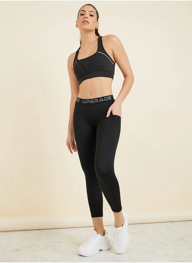 ستايلي Text Tape Waist & Pocket Detail 7/8 Leggings