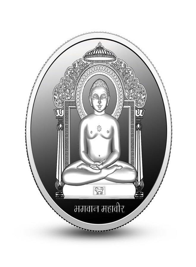 Silviya BIS Hallmarked Mahavir Swami Ji 999 Pure Silver Coin (10 Gram) Round Shape: Jainism Gift - Mahavir Jayanti - Ahimsa Principle - Diwali - Religious Coin - Image 2