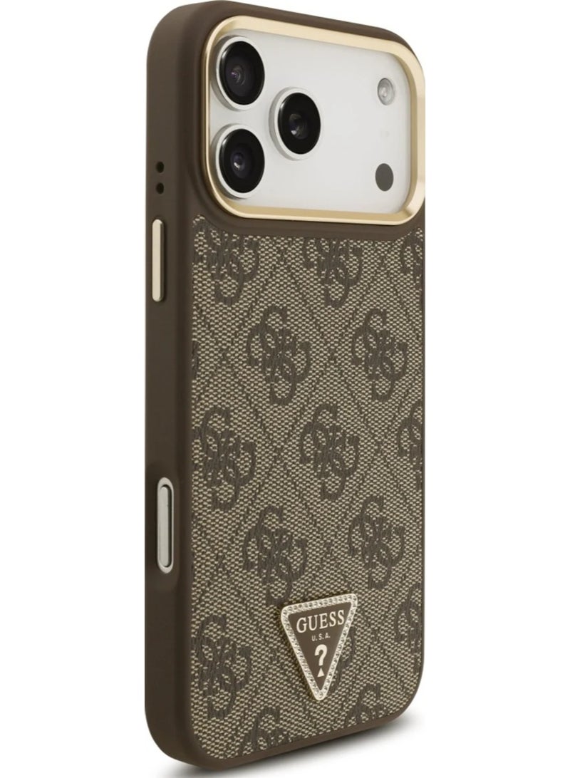 جس جراب Guess 4G Triangle Logo & Big Strap Metal Buttons MagSafe لهاتف iPhone 17 Pro Max بني - Image 5
