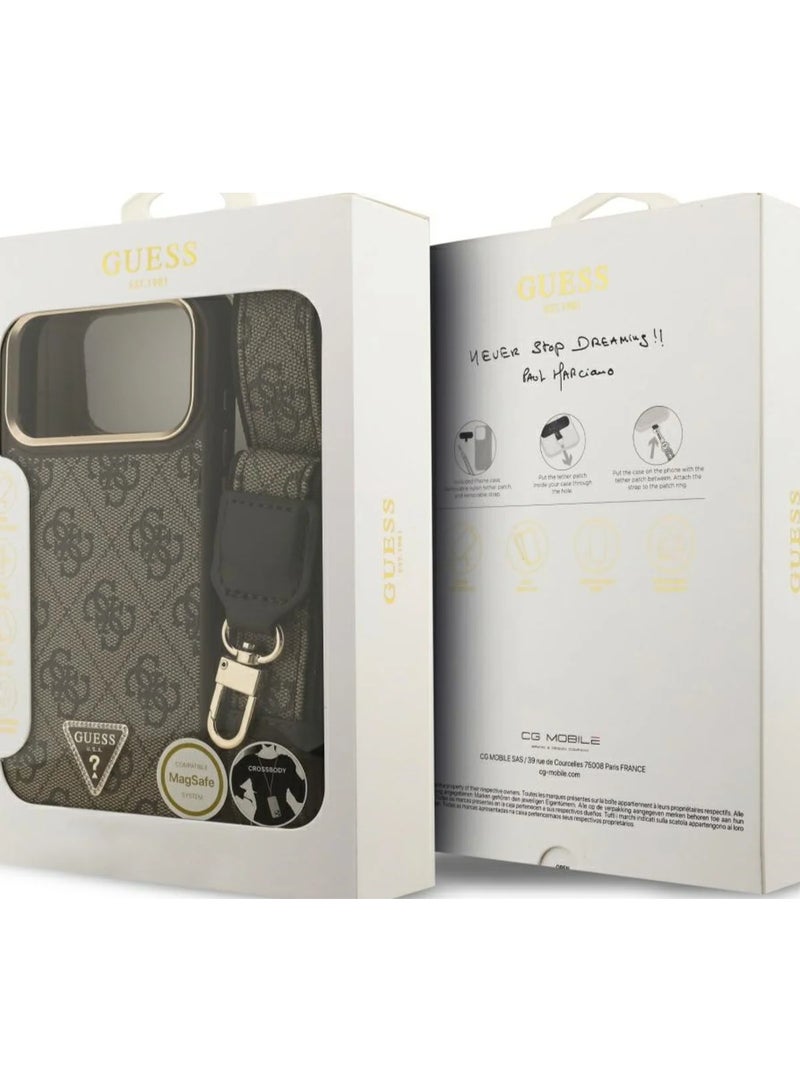جس جراب Guess 4G Triangle Logo & Big Strap Metal Buttons MagSafe لهاتف iPhone 17 Pro Max بني - Image 4