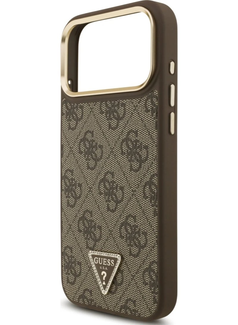 جس جراب Guess 4G Triangle Logo & Big Strap Metal Buttons MagSafe لهاتف iPhone 17 Pro Max بني - Image 3