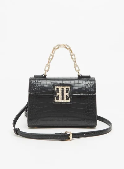 ELLE Women's Textured Satchel Bag with Embellished Accent and Button Closure