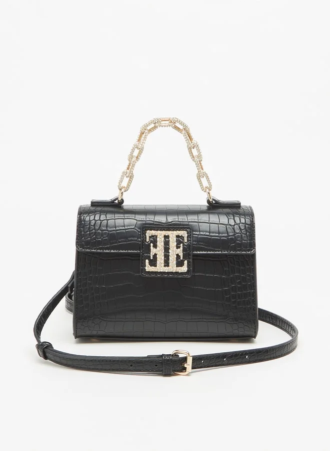 ELLE Women's Textured Satchel Bag with Embellished Accent and Button Closure