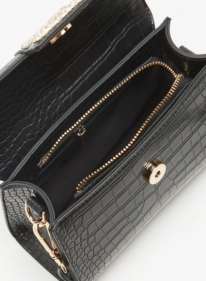 ELLE Women's Textured Satchel Bag with Embellished Accent and Button Closure