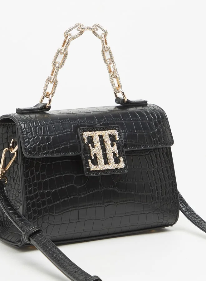 ELLE Women's Textured Satchel Bag with Embellished Accent and Button Closure
