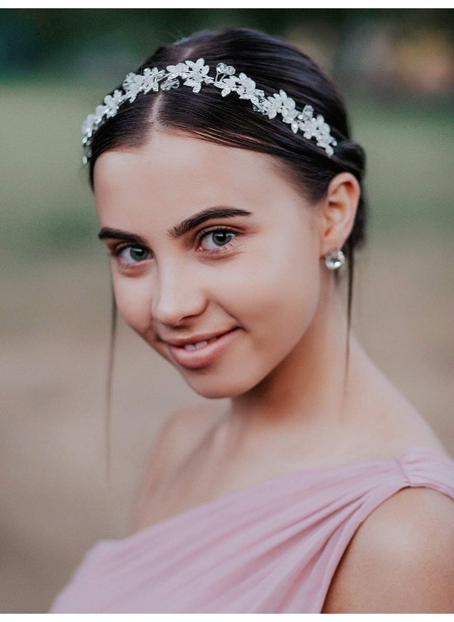 SWEETV Silver Rhinestone Wedding Headband Tiara Crystal Headpiece Bridal Hair Accessories For Bride Women  - Image 3
