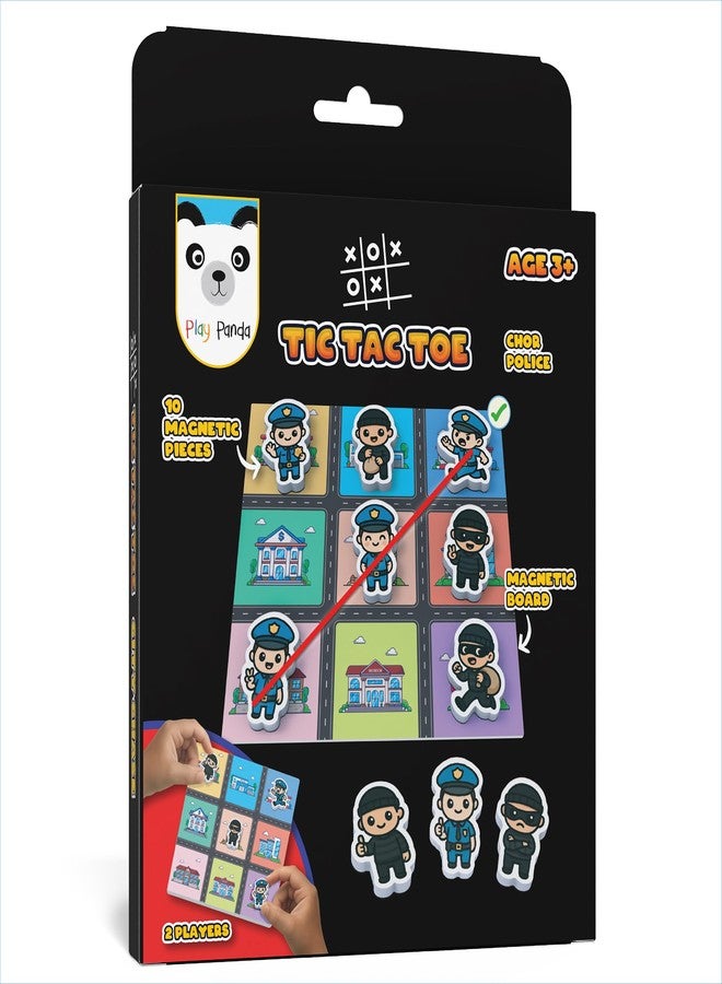 Play Panda Magnetic Tic Tac Toe Chor Police, Travel-Friendly Board Game for Kids with Magnetic Board, 10 Magnetic Pieces, and Write & Wipe Pen - Image 1