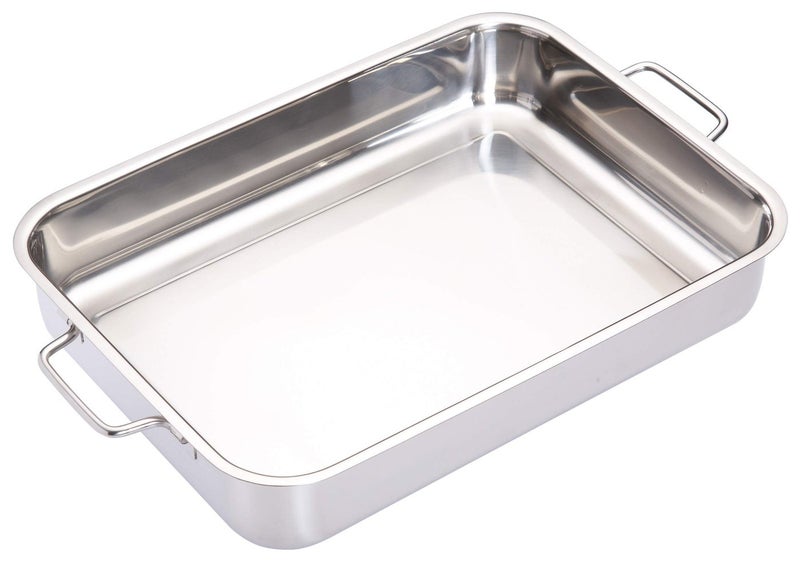 Master Class MasterClass Deep Stainless Steel Roasting Tin with Folding Handles and Hob Compatible Design, 37 x 27 x 6.5cm, Silver - Image 2