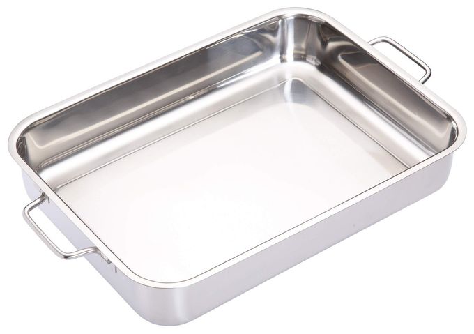 Master Class MasterClass Deep Stainless Steel Roasting Tin with Folding Handles and Hob Compatible Design, 37 x 27 x 6.5cm, Silver - Image 1