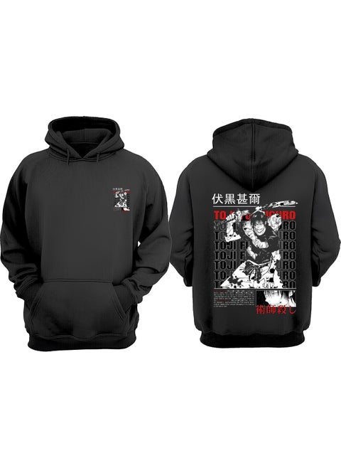 Unisex Anime Character Toji Jujutsu Kaisen Design Front Back Printed Regular Fit Black Sweatshirt