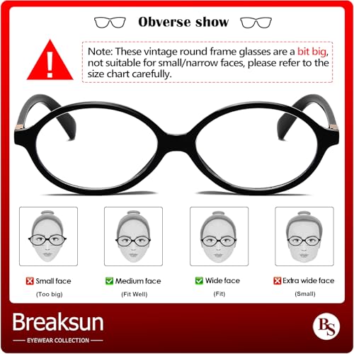 Breaksun Fashion Oval Glasses for Women Men Retro Round Tortoise Frame Blue Light Glasses Nerd Eyeglasses (Black) - Image 4