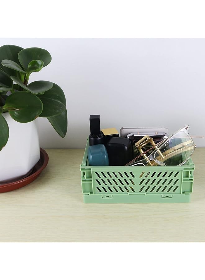 إيروريكس عبوتان من سلال بلاستيكية صغيرة قابلة للطي للتنظيم والتخزين، صندوق تخزين قابل للطي للمنزل والمطبخ وغرفة النوم والحمام والمكتب 5.9X3.8X2.2، أخضر - Image 5