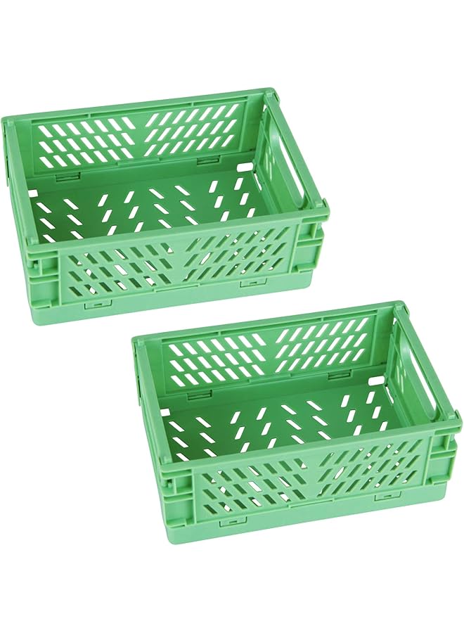 إيروريكس عبوتان من سلال بلاستيكية صغيرة قابلة للطي للتنظيم والتخزين، صندوق تخزين قابل للطي للمنزل والمطبخ وغرفة النوم والحمام والمكتب 5.9X3.8X2.2، أخضر - Image 1