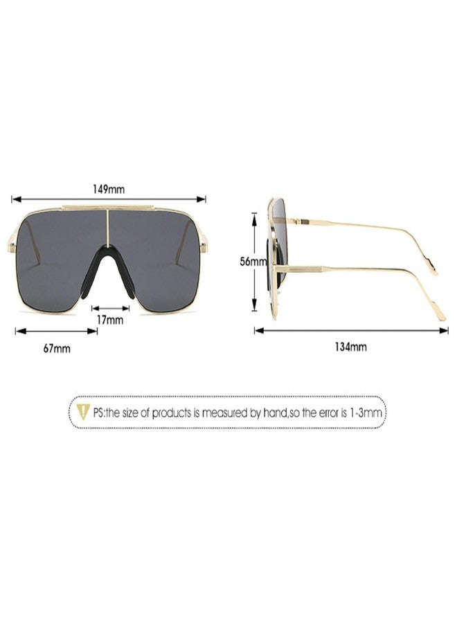 Mincl Retro Oversized Square Sunglasses for Women Men Vintage Large Metal Shield Shades Female One Piece Sunnies UV400 (leopard) - Image 5