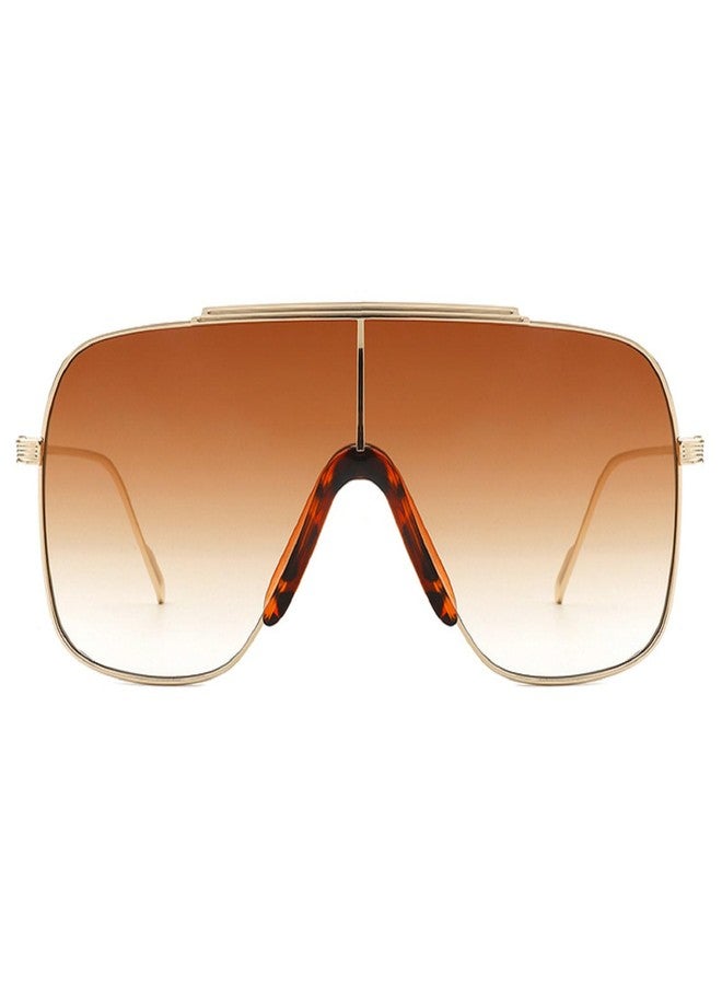 Mincl Retro Oversized Square Sunglasses for Women Men Vintage Large Metal Shield Shades Female One Piece Sunnies UV400 (leopard) - Image 1