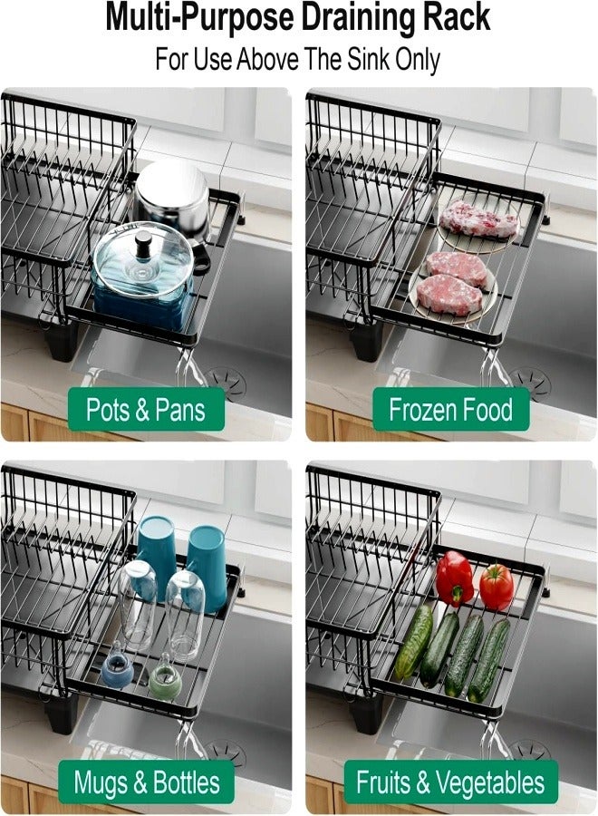 Extendable Stainless Steel Dish's Drying Racks, 2-in-1 Sink Organizer Kitchen Drainer with Utensil Holder's, Kitchen Organizer for Dishes, Spoons and Forks, Anti-Rust Countertop Storage Tray for Home Kitchen Organization - Image 2