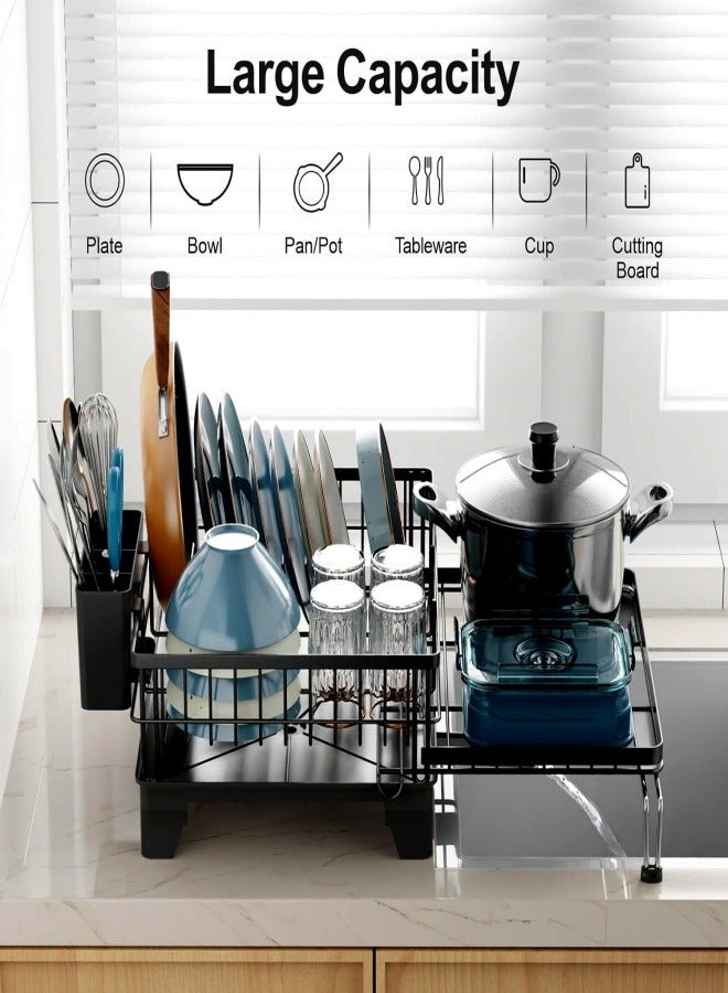 Extendable Stainless Steel Dish's Drying Racks, 2-in-1 Sink Organizer Kitchen Drainer with Utensil Holder's, Kitchen Organizer for Dishes, Spoons and Forks, Anti-Rust Countertop Storage Tray for Home Kitchen Organization - Image 3