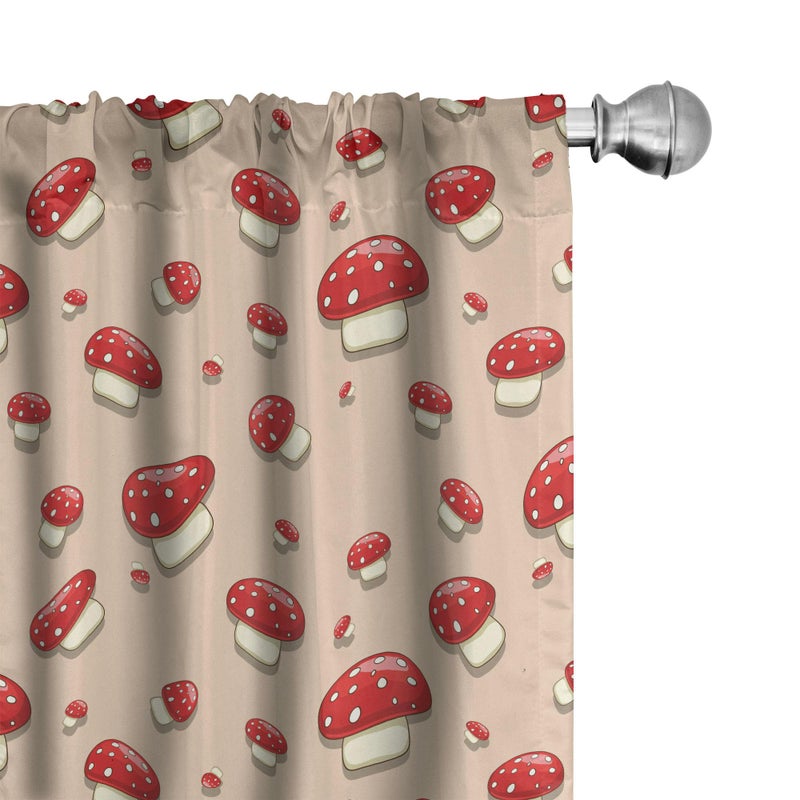 Ambesonne Ambesonne Mushroom Window Curtains Pack of 2  Woodland Themed Illustration of Spotted Toadstool Summer Season Forest Cartoon  Lightweight Set with Rod Pocket  4 Panels of - 28"" x 95""  Ivory Red - Image 1
