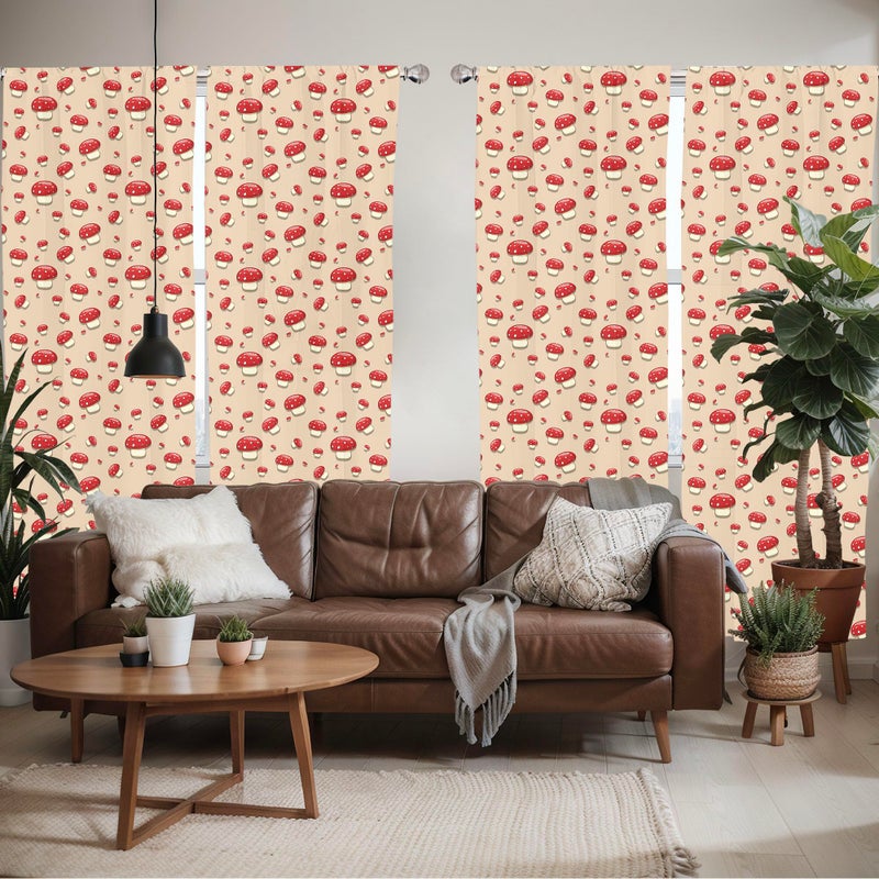 Ambesonne Ambesonne Mushroom Window Curtains Pack of 2  Woodland Themed Illustration of Spotted Toadstool Summer Season Forest Cartoon  Lightweight Set with Rod Pocket  4 Panels of - 28"" x 95""  Ivory Red - Image 5
