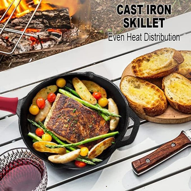 Cast Iron Skillet Pre-Seasoned Frying Pan: Upgraded Seasoned Cast Iron Pan with Handles Premium Cookware Skillet - Safe Grill Cookware for Indoor and Outdoor Use 26cm, Black - Image 5