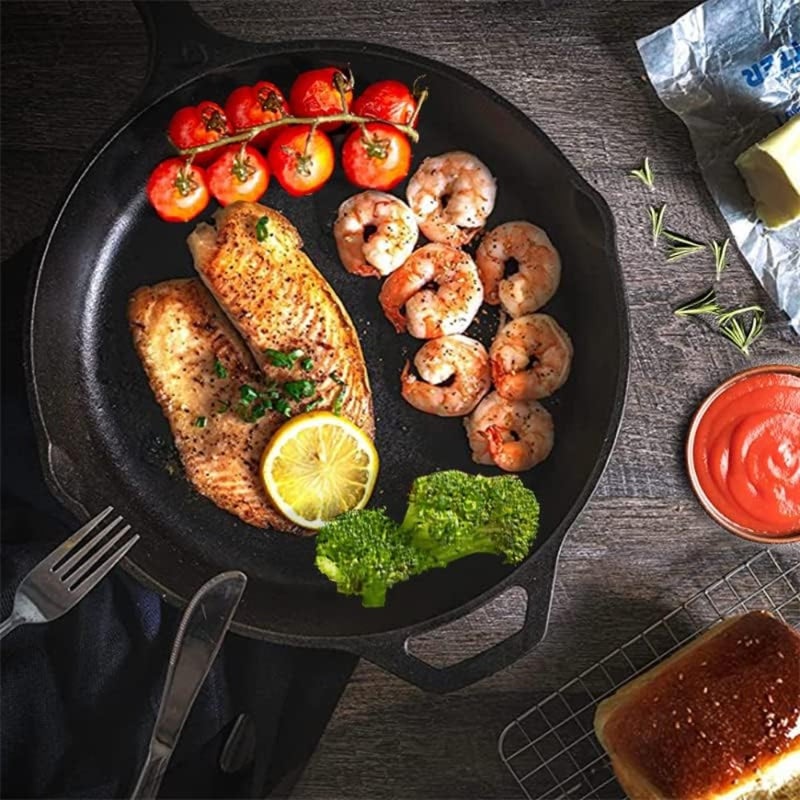 Cast Iron Skillet Pre-Seasoned Frying Pan: Upgraded Seasoned Cast Iron Pan with Handles Premium Cookware Skillet - Safe Grill Cookware for Indoor and Outdoor Use 26cm, Black - Image 2