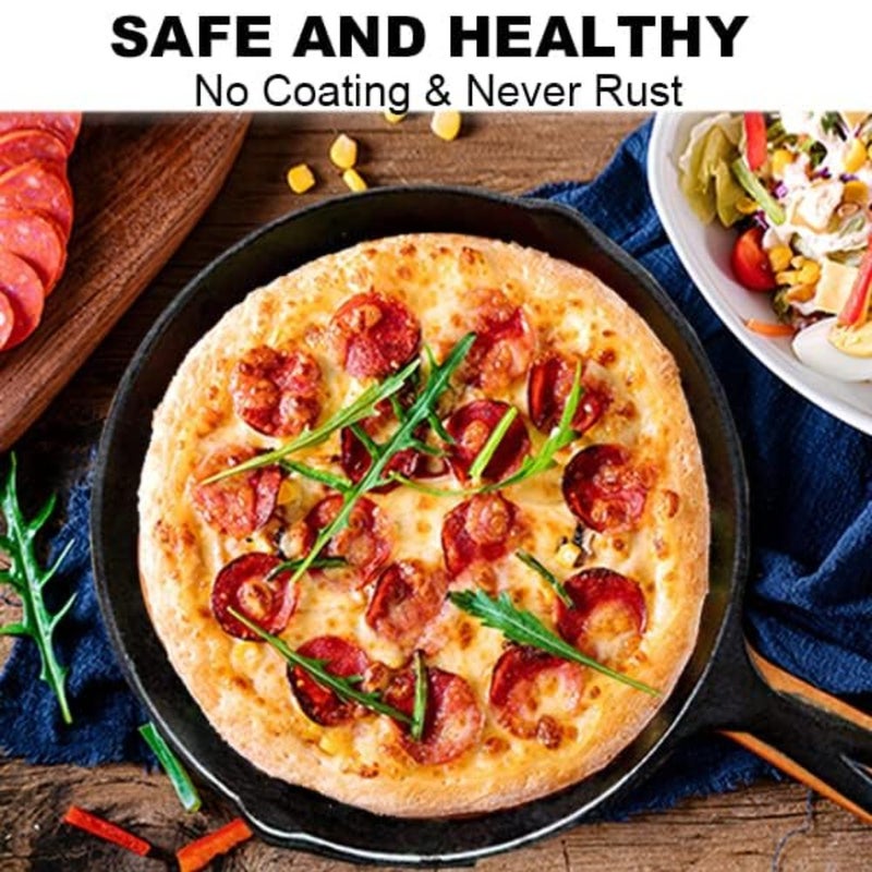 Cast Iron Skillet Pre-Seasoned Frying Pan: Upgraded Seasoned Cast Iron Pan with Handles Premium Cookware Skillet - Safe Grill Cookware for Indoor and Outdoor Use 26cm, Black - Image 3
