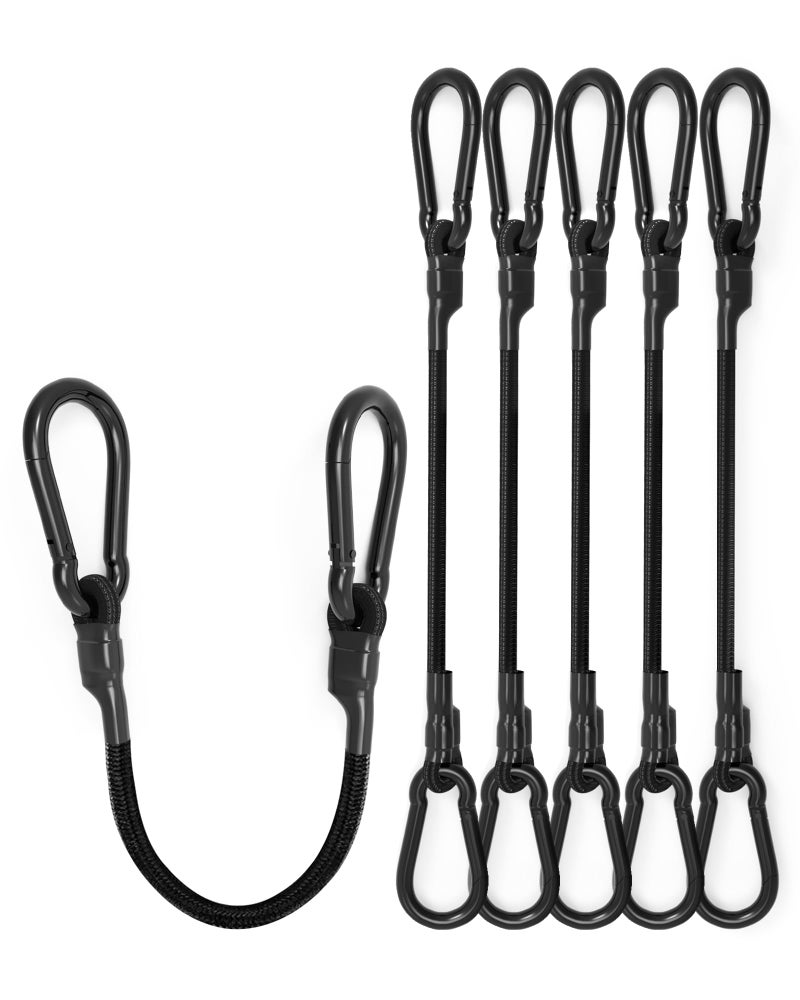 8 Pcs 12 Inch Heavy Duty Carabiner Bungee Cord Outdoor with 190 Lbs Max Break Strength Black Bungee Straps with Upgraded Carabiner Hooks for Luggage Rack Cargo Hand Carts Bike Camping etc