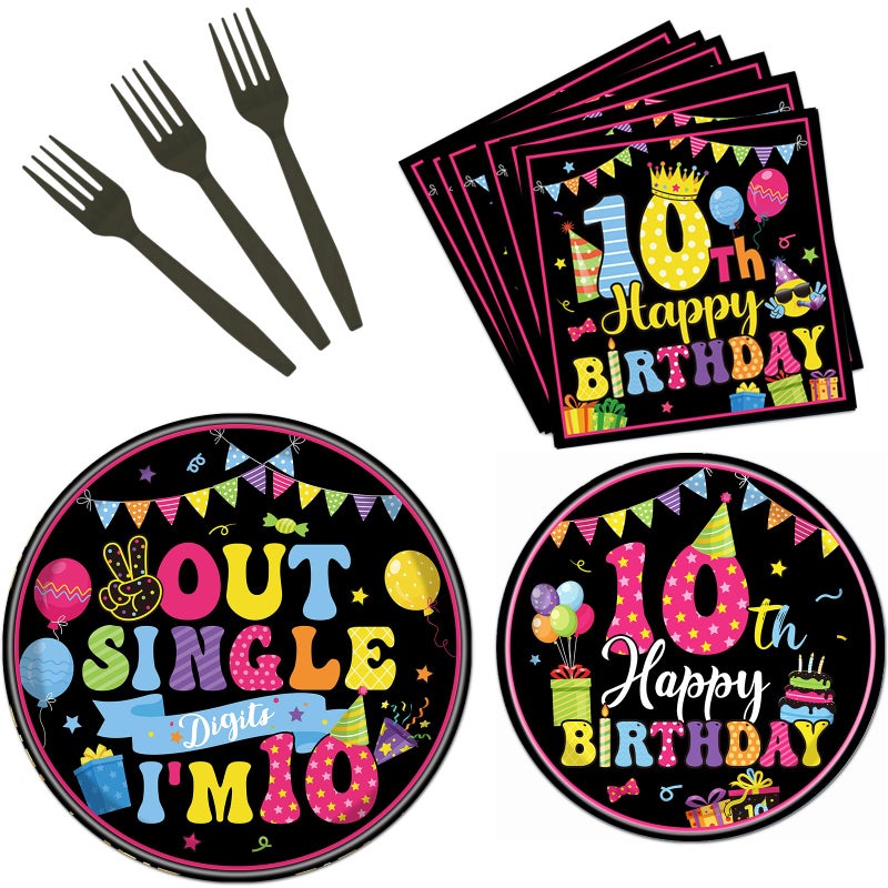 Refavor 10th Birthday Tableware Decorations  96PCS Out Single Digits Party Plates and Napkins Set  Colorful I'm 10 Disposable Dinnerware Supplies Serves 24 - Image 1